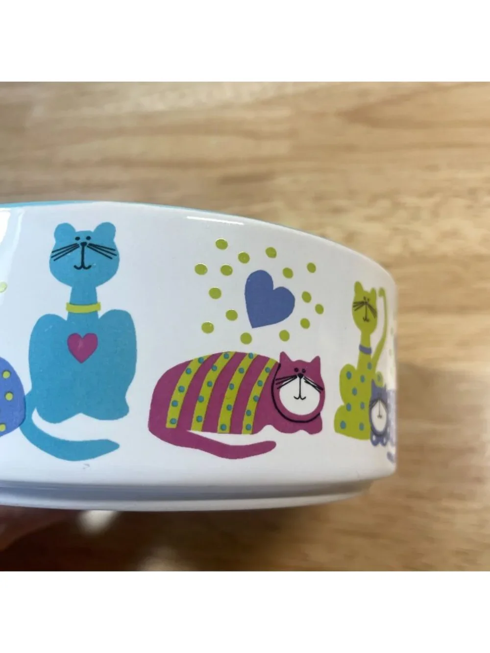 Whisker City Ceramic Polka Dot and Heart Cat Feeding Water Bowl Dish